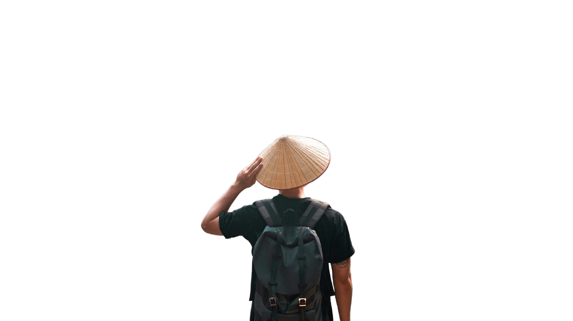 man with rice hat and back pack